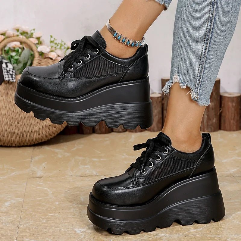 Fashion Black White Chunky Sneakers Gothic Platform Wedge Shoes for Woman 2025 Thick Bottom Mesh Breathable Sneakers Plus Size - 𝐃𝐔𝐕𝐋𝐀𝐒𝐇𝐎𝐏