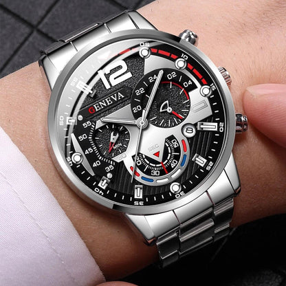 Fashion Men's Watches Stainless Steel Band Analog Quartz Wristwatch with Calendar - 𝐝𝐮𝐯𝐥𝐚𝐬𝐡𝐨𝐩.𝐜𝐨𝐦