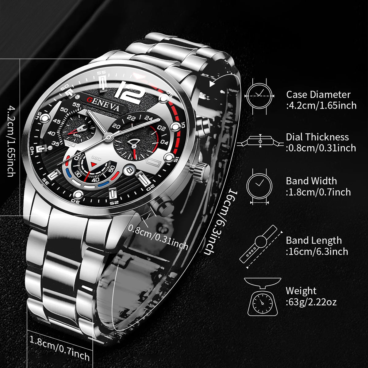 Fashion Men's Watches Stainless Steel Band Analog Quartz Wristwatch with Calendar - 𝐝𝐮𝐯𝐥𝐚𝐬𝐡𝐨𝐩.𝐜𝐨𝐦