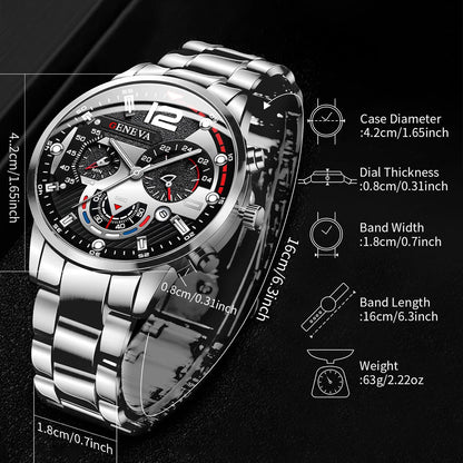 Fashion Men's Watches Stainless Steel Band Analog Quartz Wristwatch with Calendar - 𝐝𝐮𝐯𝐥𝐚𝐬𝐡𝐨𝐩.𝐜𝐨𝐦