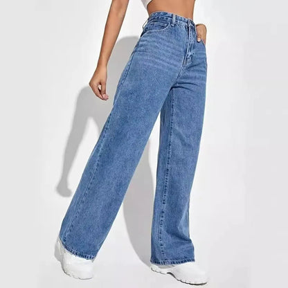 Fashion retro blue jeans women y2k High street baggy straight pants High waisted all - in - one slim pants - 𝐝𝐮𝐯𝐥𝐚𝐬𝐡𝐨𝐩.𝐜𝐨𝐦