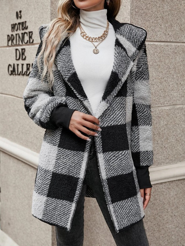 Fashionable Style Loose Plaid Color - Blocked Knitted Cardigan Women's Sweater - 𝐝𝐮𝐯𝐥𝐚𝐬𝐡𝐨𝐩.𝐜𝐨𝐦