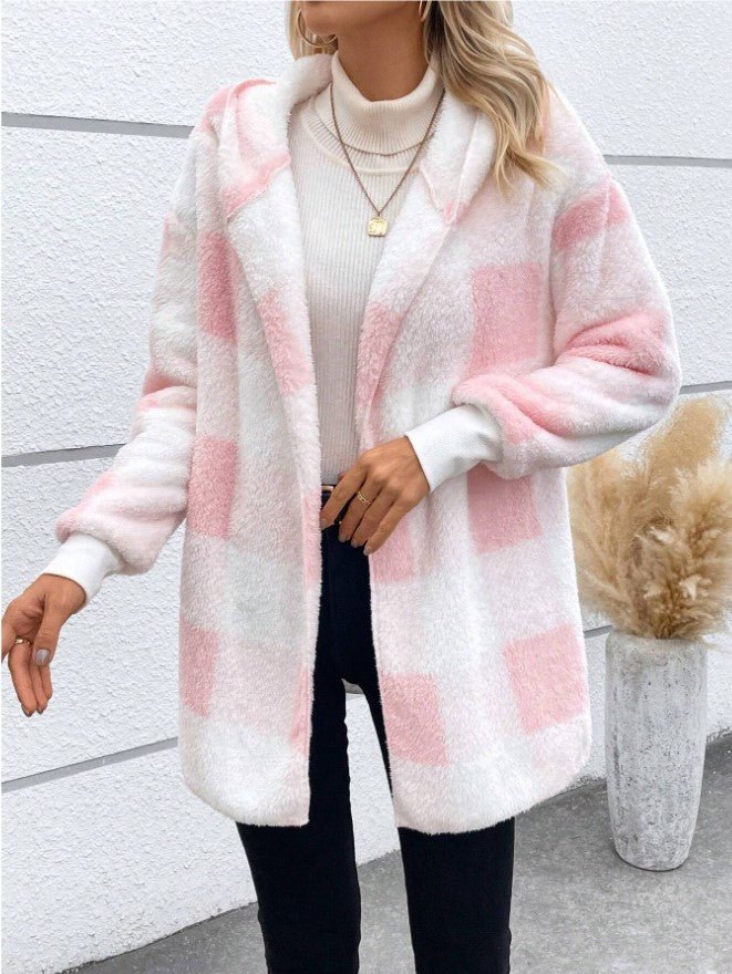 Fashionable Style Loose Plaid Color - Blocked Knitted Cardigan Women's Sweater - 𝐝𝐮𝐯𝐥𝐚𝐬𝐡𝐨𝐩.𝐜𝐨𝐦
