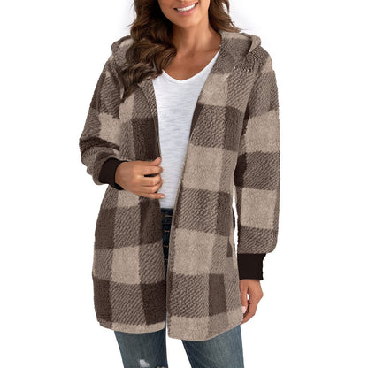 Fashionable Style Loose Plaid Color - Blocked Knitted Cardigan Women's Sweater - 𝐝𝐮𝐯𝐥𝐚𝐬𝐡𝐨𝐩.𝐜𝐨𝐦