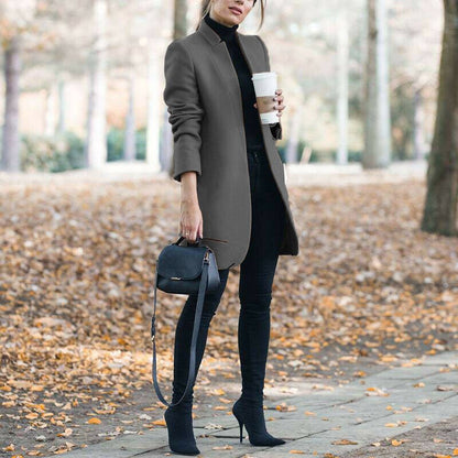 Fashionable Style Solid Color Stand Collar Wool Coat - 𝐝𝐮𝐯𝐥𝐚𝐬𝐡𝐨𝐩.𝐜𝐨𝐦