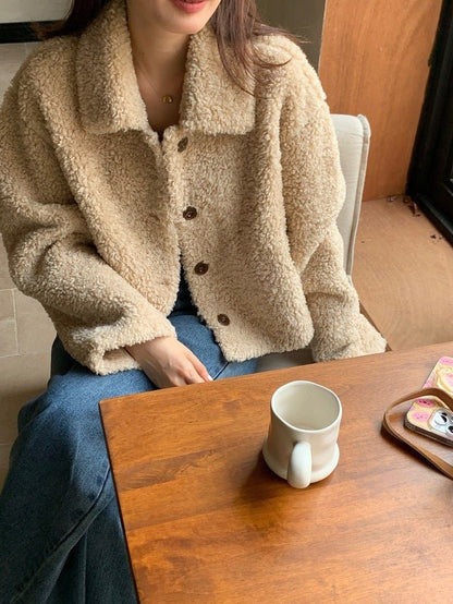 Fleece Coat for Women Plus Size Loose Fit,Short Length Double - Sided Fleece, Warm and Thickened, Casual Outerwear - 𝐝𝐮𝐯𝐥𝐚𝐬𝐡𝐨𝐩.𝐜𝐨𝐦