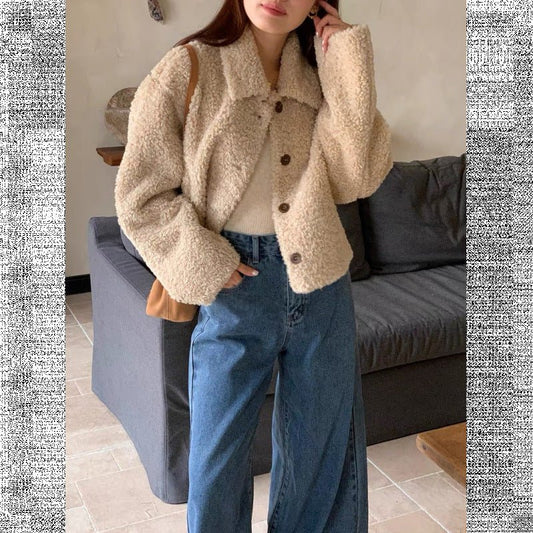 Fleece Coat for Women Plus Size Loose Fit,Short Length Double - Sided Fleece, Warm and Thickened, Casual Outerwear - 𝐝𝐮𝐯𝐥𝐚𝐬𝐡𝐨𝐩.𝐜𝐨𝐦