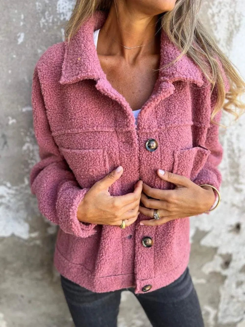 Full Size Fuzzy Button Up Drop Shoulder Jacket - 𝐃𝐔𝐕𝐋𝐀𝐒𝐇𝐎𝐏