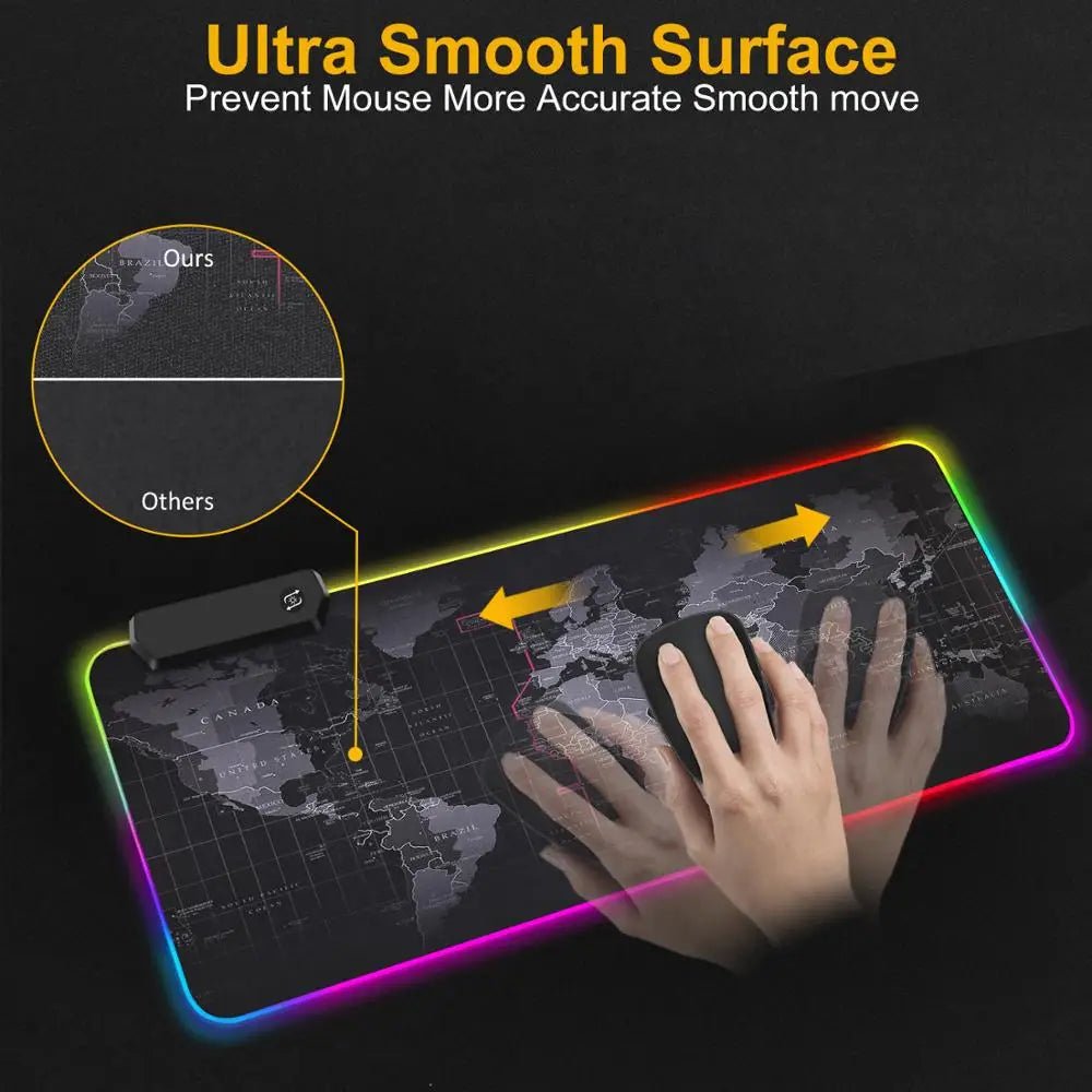 Gaming Mouse Pad Computer Mousepad Large Mouse Pad Gamer RGB World Map Big Mouse Carpet PC Desk RGB Mat - 𝐃𝐔𝐕𝐋𝐀𝐒𝐇𝐎𝐏