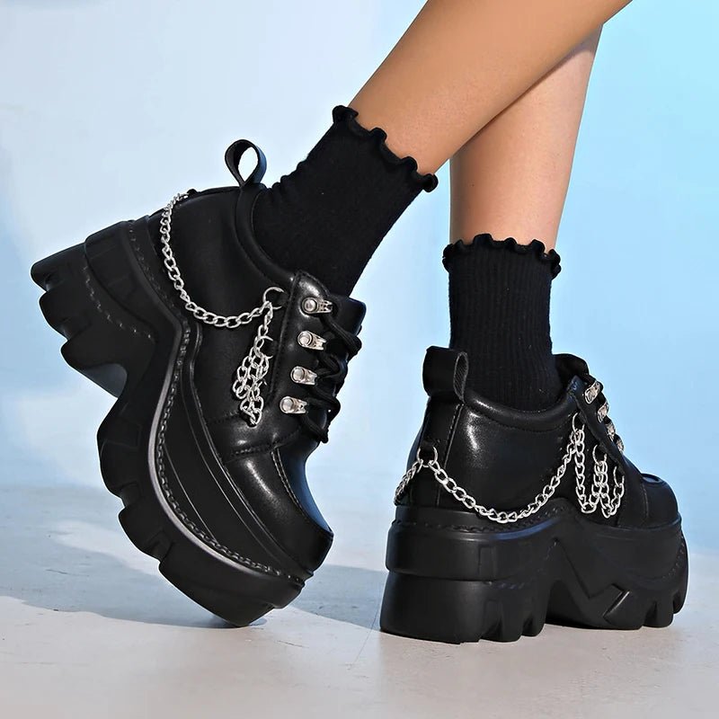 Gothic Punk Chunky Sneakers for Women Black Chain Decor Platform Sports Shoes Woman Thick Sole Non Slip Punk Sneakers Plus Size - 𝐃𝐔𝐕𝐋𝐀𝐒𝐇𝐎𝐏