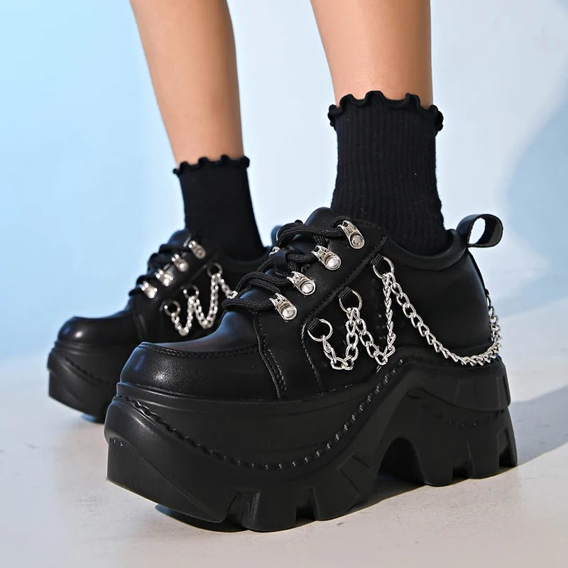 Gothic Punk Chunky Sneakers for Women Black Chain Decor Platform Sports Shoes Woman Thick Sole Non Slip Punk Sneakers Plus Size - 𝐃𝐔𝐕𝐋𝐀𝐒𝐇𝐎𝐏