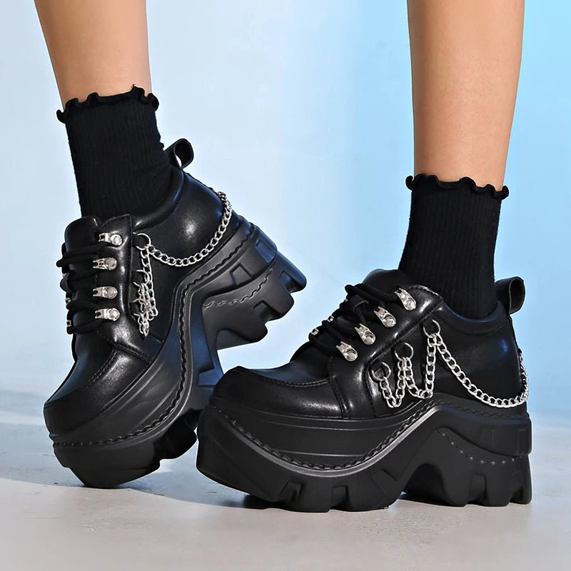 Gothic Punk Chunky Sneakers for Women Black Chain Decor Platform Sports Shoes Woman Thick Sole Non Slip Punk Sneakers Plus Size - 𝐃𝐔𝐕𝐋𝐀𝐒𝐇𝐎𝐏