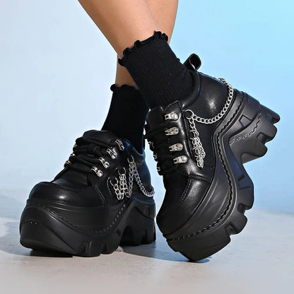 Gothic Punk Chunky Sneakers for Women Black Chain Decor Platform Sports Shoes Woman Thick Sole Non Slip Punk Sneakers Plus Size - 𝐃𝐔𝐕𝐋𝐀𝐒𝐇𝐎𝐏
