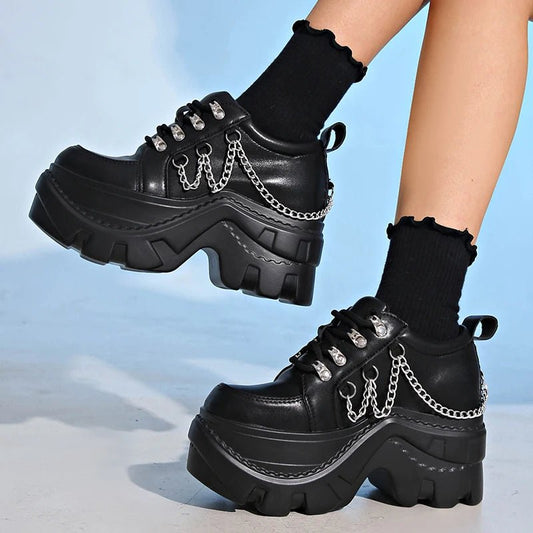 Gothic Punk Chunky Sneakers for Women Black Chain Decor Platform Sports Shoes Woman Thick Sole Non Slip Punk Sneakers Plus Size - 𝐃𝐔𝐕𝐋𝐀𝐒𝐇𝐎𝐏