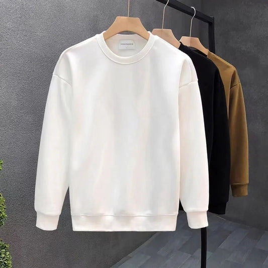 High - End Korean Style Fashionable All - Match Fleece - Lined Thickened Men's Sweatshirt Loose Fashionable Trendy Base Shirt - 𝐃𝐔𝐕𝐋𝐀𝐒𝐇𝐎𝐏