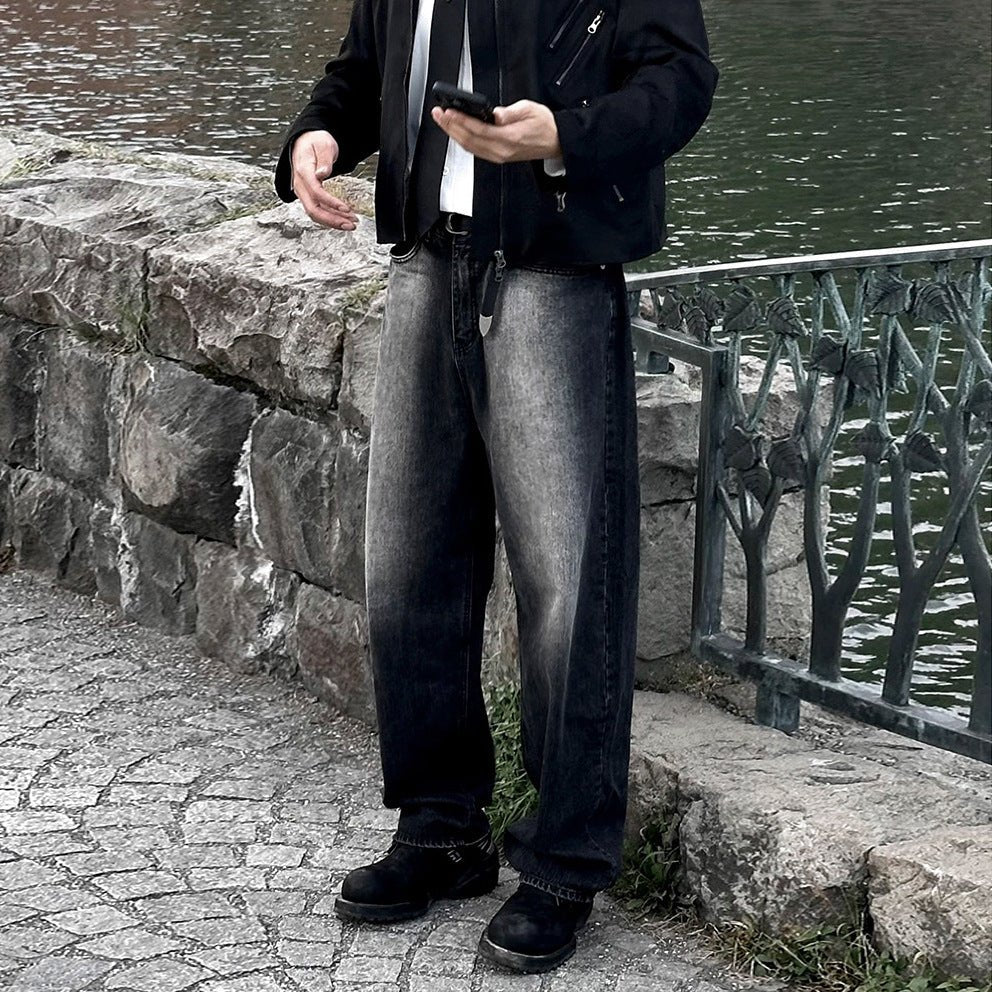 High - end Washed Denim Pants Men Autumn Loose Casual Straight Leg Pants Vintage Wide Leg Pants - 𝐝𝐮𝐯𝐥𝐚𝐬𝐡𝐨𝐩.𝐜𝐨𝐦