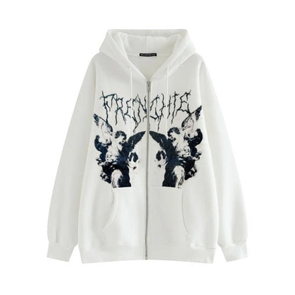Hip Hop Streetwear Women Hoodies Goth Angel Dark Print Zipper Jacket Coat - 𝐃𝐔𝐕𝐋𝐀𝐒𝐇𝐎𝐏