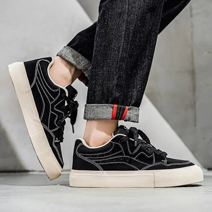 Hot Classic Black Men Canvas Shoes Fashion Lace - up Men's Vulcanized Shoes Breathable Skateboard Canvas Sneakers Man Espadrille - 𝐝𝐮𝐯𝐥𝐚𝐬𝐡𝐨𝐩.𝐜𝐨𝐦