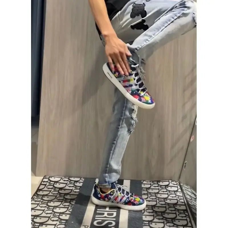 Internet Celebrity Same Style Washed Distressed Ripped Jeans Embroidered Letters High Street Casual Versatile Slim Student Pants - 𝐃𝐔𝐕𝐋𝐀𝐒𝐇𝐎𝐏