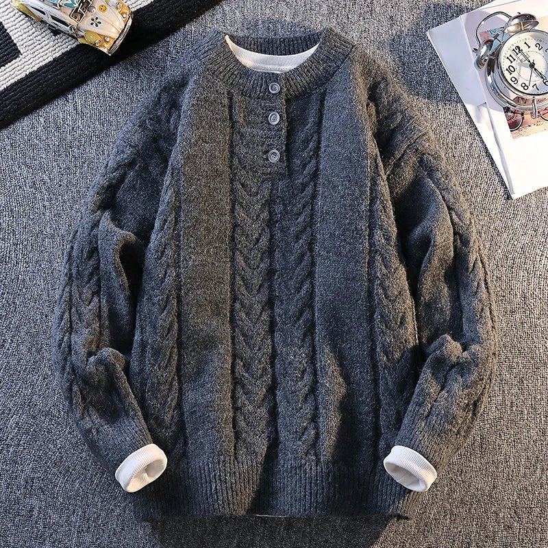 Knitted Button High - quality Knitted Sweater 2025 Fashion Solid Color Street Trend Autumn Winter Daily Casual Warm Pullover - 𝐃𝐔𝐕𝐋𝐀𝐒𝐇𝐎𝐏