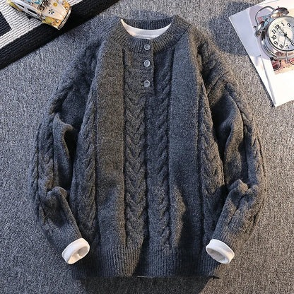 Knitted Button High - quality Knitted Sweater 2025 Fashion Solid Color Street Trend Autumn Winter Daily Casual Warm Pullover - 𝐃𝐔𝐕𝐋𝐀𝐒𝐇𝐎𝐏