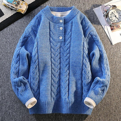 Knitted Button High - quality Knitted Sweater 2025 Fashion Solid Color Street Trend Autumn Winter Daily Casual Warm Pullover - 𝐃𝐔𝐕𝐋𝐀𝐒𝐇𝐎𝐏