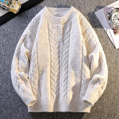 Knitted Button High - quality Knitted Sweater 2025 Fashion Solid Color Street Trend Autumn Winter Daily Casual Warm Pullover - 𝐃𝐔𝐕𝐋𝐀𝐒𝐇𝐎𝐏