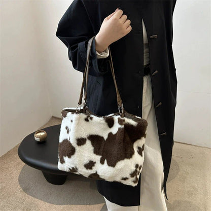 Large Capacity Shopper Bags For Women Winter Travel Tote Bag Cow Printing Plush Shoulder Bag Ladies Handbag Designer Bolsos - 𝐝𝐮𝐯𝐥𝐚𝐬𝐡𝐨𝐩.𝐜𝐨𝐦