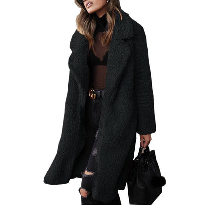 Long sleeved lapel women's plush top long coat lamb velvet double - sided velvet - 𝐃𝐔𝐕𝐋𝐀𝐒𝐇𝐎𝐏