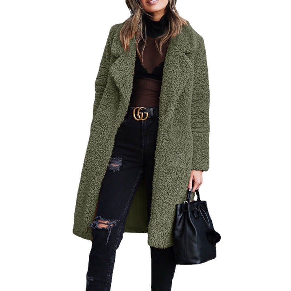 Long sleeved lapel women's plush top long coat lamb velvet double - sided velvet - 𝐃𝐔𝐕𝐋𝐀𝐒𝐇𝐎𝐏