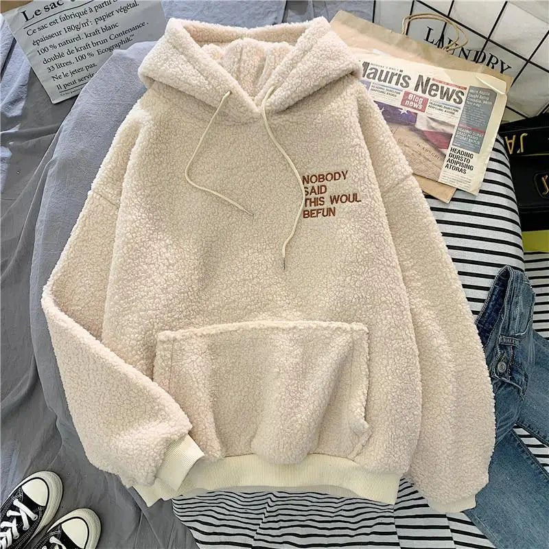 Loose Pocket Hoodies Womens Fleece Flannel Pullover Female Sweatshirt - 𝐝𝐮𝐯𝐥𝐚𝐬𝐡𝐨𝐩.𝐜𝐨𝐦