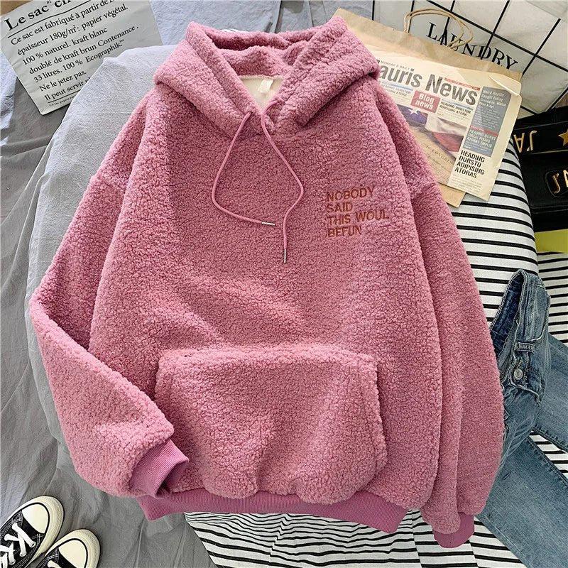Loose Pocket Hoodies Womens Fleece Flannel Pullover Female Sweatshirt - 𝐝𝐮𝐯𝐥𝐚𝐬𝐡𝐨𝐩.𝐜𝐨𝐦