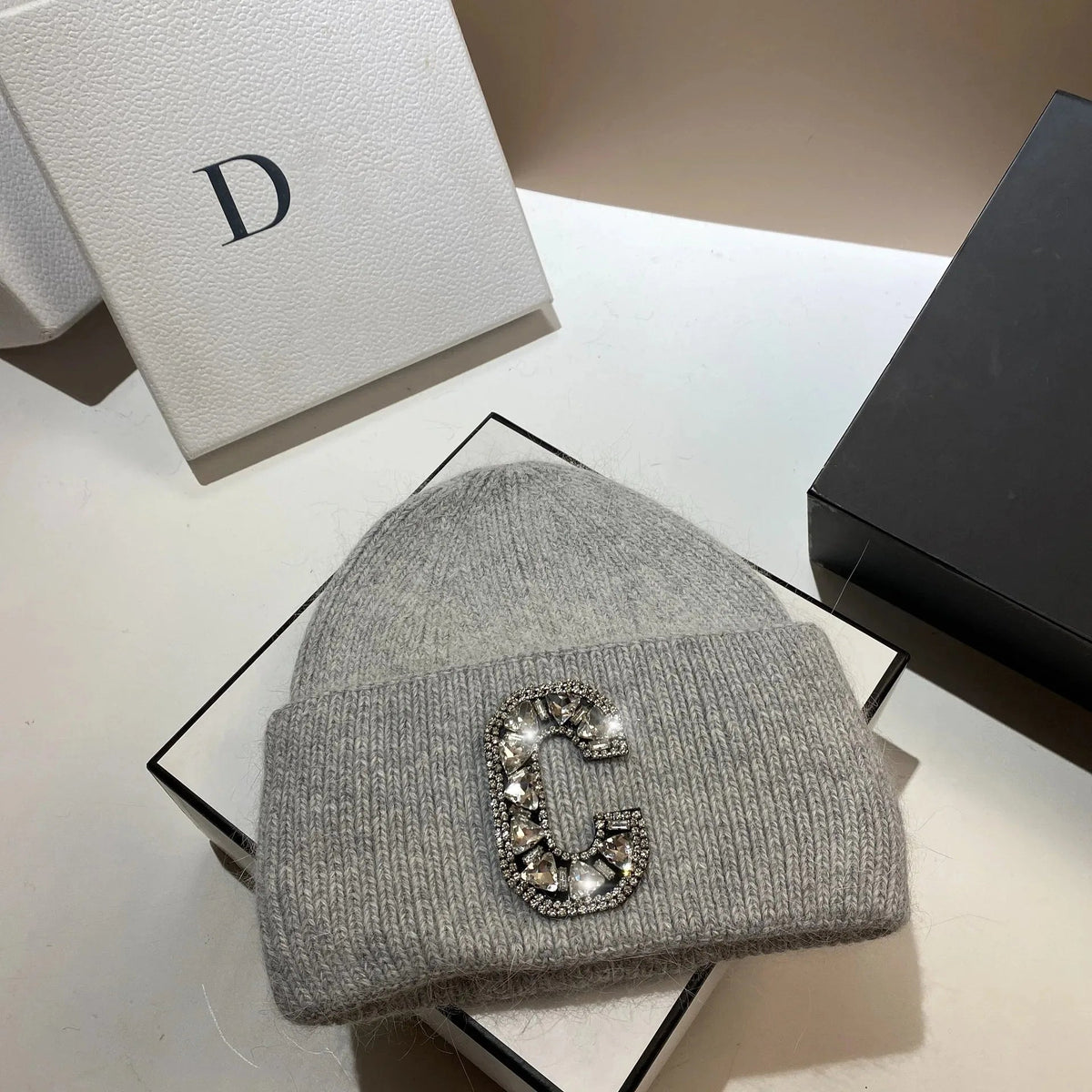 Luxury Rhinestone Letter C Knitted Hat Real Rabbit Fur Women Men Winter Warm Beanie Ear Protection Sking Skullies Beanies Cap - 𝐝𝐮𝐯𝐥𝐚𝐬𝐡𝐨𝐩.𝐜𝐨𝐦