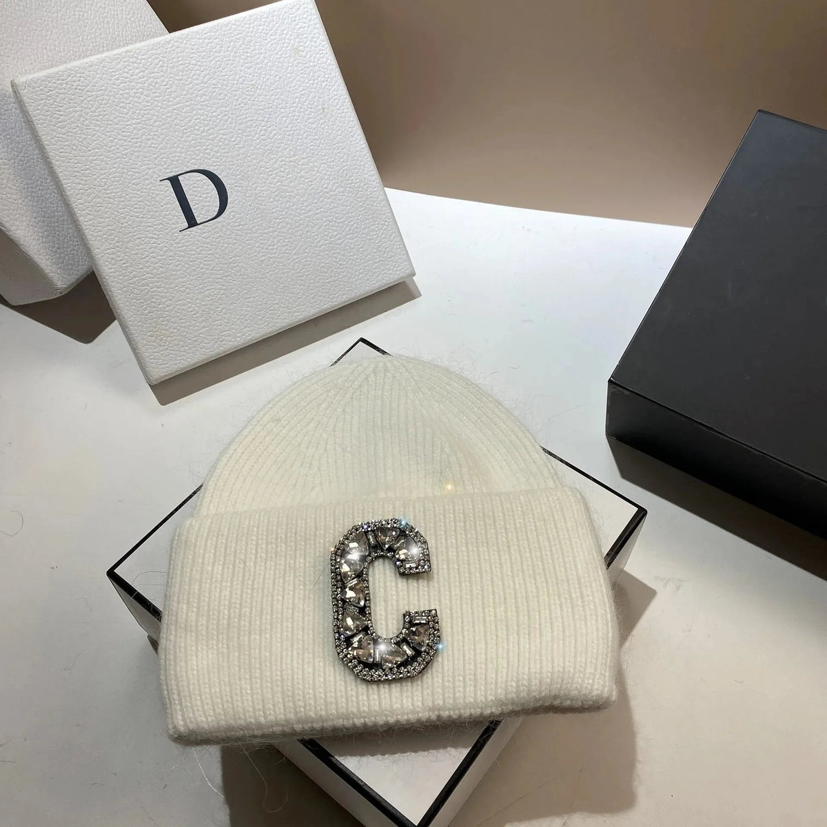 Luxury Rhinestone Letter C Knitted Hat Real Rabbit Fur Women Men Winter Warm Beanie Ear Protection Sking Skullies Beanies Cap - 𝐝𝐮𝐯𝐥𝐚𝐬𝐡𝐨𝐩.𝐜𝐨𝐦