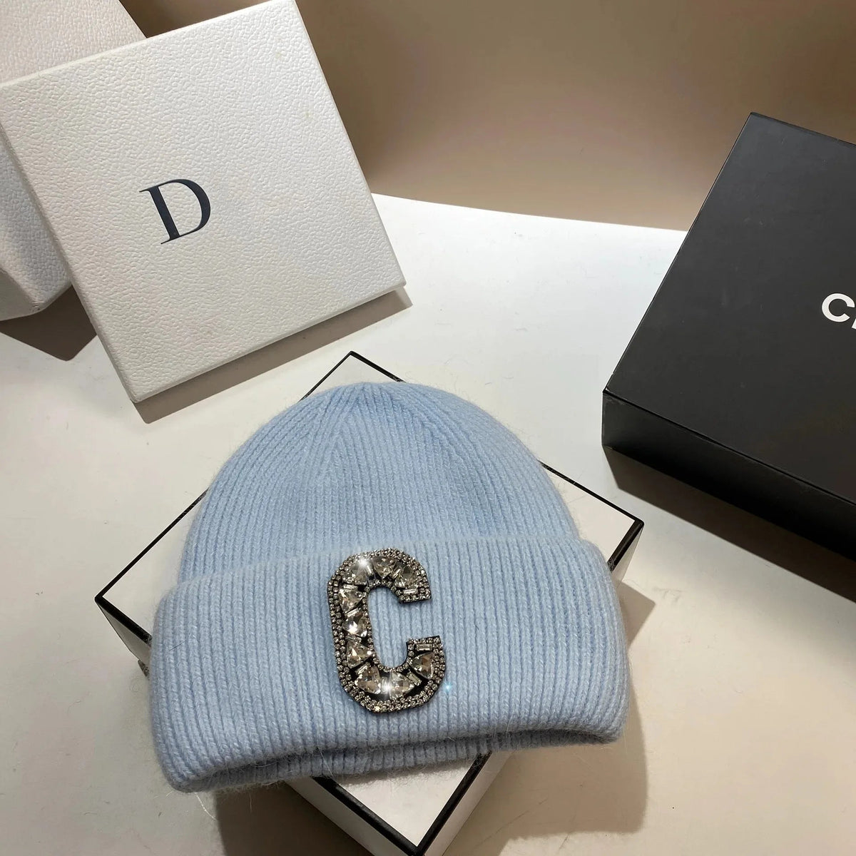 Luxury Rhinestone Letter C Knitted Hat Real Rabbit Fur Women Men Winter Warm Beanie Ear Protection Sking Skullies Beanies Cap - 𝐝𝐮𝐯𝐥𝐚𝐬𝐡𝐨𝐩.𝐜𝐨𝐦