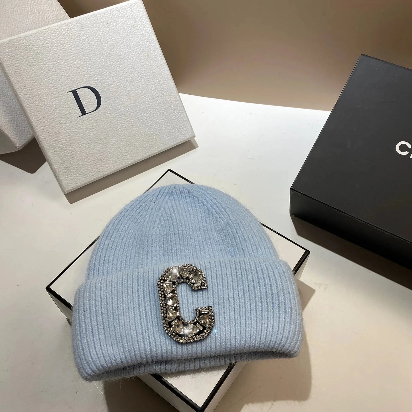 Luxury Rhinestone Letter C Knitted Hat Real Rabbit Fur Women Men Winter Warm Beanie Ear Protection Sking Skullies Beanies Cap - 𝐝𝐮𝐯𝐥𝐚𝐬𝐡𝐨𝐩.𝐜𝐨𝐦