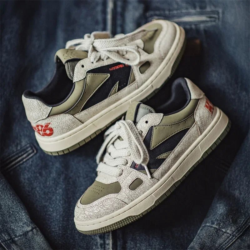 Maden Men's Retro Color Block Casual Skate Shoes Chunky Platform Soft Sole Lace - Up Round Toe Board Shoes Street Trendy Sneakers - 𝐃𝐔𝐕𝐋𝐀𝐒𝐇𝐎𝐏