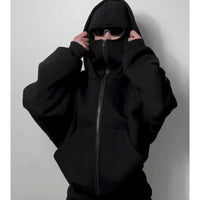 Men and women Balaclava Y2K Gothic Harajuku winter Warm new item double hooded sweatshirt men's hooded mask zipper sports Jacket - 𝐃𝐔𝐕𝐋𝐀𝐒𝐇𝐎𝐏