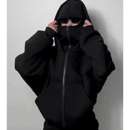 Men and women Balaclava Y2K Gothic Harajuku winter Warm new item double hooded sweatshirt men's hooded mask zipper sports Jacket - 𝐃𝐔𝐕𝐋𝐀𝐒𝐇𝐎𝐏