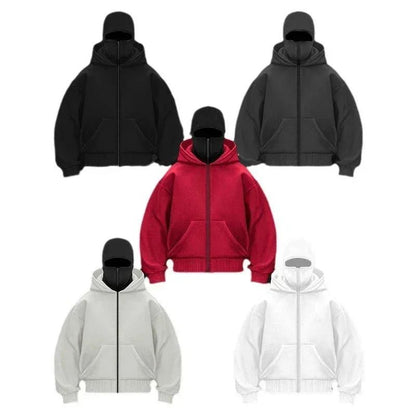 Men and women Balaclava Y2K Gothic Harajuku winter Warm new item double hooded sweatshirt men's hooded mask zipper sports Jacket - 𝐃𝐔𝐕𝐋𝐀𝐒𝐇𝐎𝐏