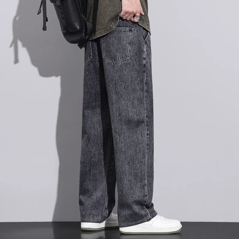 Men Dark Blue Blue Stretch Elastic Waist Denim Pants Streetwear Loose Full Length Trousers Straight Wide Leg Drawstring Jeans - 𝐝𝐮𝐯𝐥𝐚𝐬𝐡𝐨𝐩.𝐜𝐨𝐦