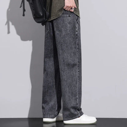 Men Dark Blue Blue Stretch Elastic Waist Denim Pants Streetwear Loose Full Length Trousers Straight Wide Leg Drawstring Jeans - 𝐝𝐮𝐯𝐥𝐚𝐬𝐡𝐨𝐩.𝐜𝐨𝐦