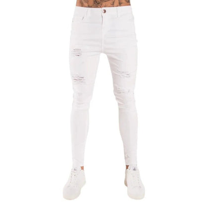 Men Jeans Knee Hole Ripped Stretch Skinny Denim Pants Solid Color Black Blue Autumn Summer Hip - Hop Style Slim Fit Trousers S - 4XL - 𝐝𝐮𝐯𝐥𝐚𝐬𝐡𝐨𝐩.𝐜𝐨𝐦