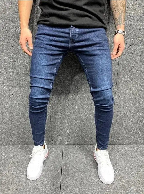 Men Jeans Knee Hole Ripped Stretch Skinny Denim Pants Solid Color Black Blue Autumn Summer Hip - Hop Style Slim Fit Trousers S - 4XL - 𝐃𝐔𝐕𝐋𝐀𝐒𝐇𝐎𝐏