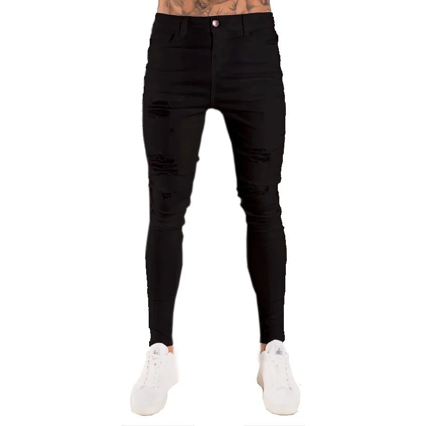 Men Jeans Knee Hole Ripped Stretch Skinny Denim Pants Solid Color Black Blue Autumn Summer Hip - Hop Style Slim Fit Trousers S - 4XL - 𝐃𝐔𝐕𝐋𝐀𝐒𝐇𝐎𝐏