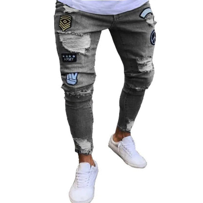 Men Jeans Knee Hole Ripped Stretch Skinny Denim Pants Solid Color Black Blue Autumn Summer Hip - Hop Style Slim Fit Trousers S - 4XL - 𝐝𝐮𝐯𝐥𝐚𝐬𝐡𝐨𝐩.𝐜𝐨𝐦