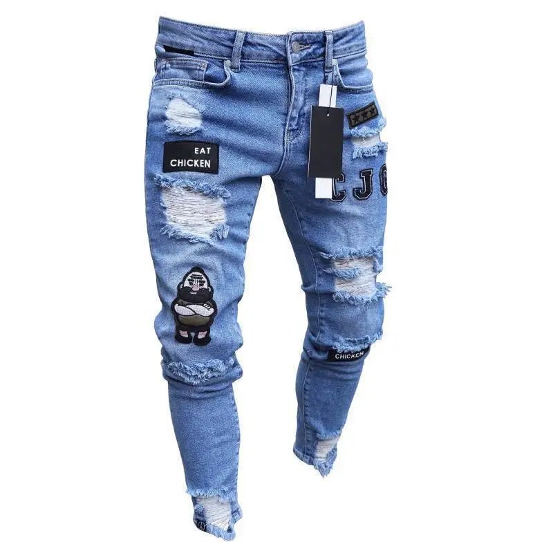 Men Jeans Knee Hole Ripped Stretch Skinny Denim Pants Solid Color Black Blue Autumn Summer Hip - Hop Style Slim Fit Trousers S - 4XL - 𝐃𝐔𝐕𝐋𝐀𝐒𝐇𝐎𝐏