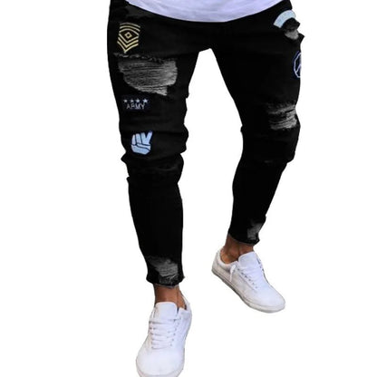 Men Jeans Knee Hole Ripped Stretch Skinny Denim Pants Solid Color Black Blue Autumn Summer Hip - Hop Style Slim Fit Trousers S - 4XL - 𝐝𝐮𝐯𝐥𝐚𝐬𝐡𝐨𝐩.𝐜𝐨𝐦