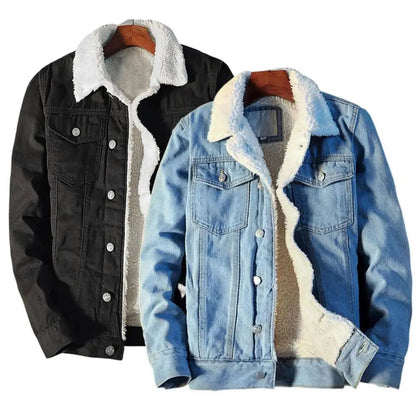 Men Winter Autumn Jacket Denim Inner Fleece Thicken Winter Jeans Jacket Coat Men's Turn - down Velvet Jacket Mens Fur Parkas - 𝐝𝐮𝐯𝐥𝐚𝐬𝐡𝐨𝐩.𝐜𝐨𝐦