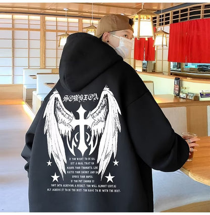 Men's Cross Wings Trendy Loose Lazy Style Casual Hoodie Jacket - 𝐝𝐮𝐯𝐥𝐚𝐬𝐡𝐨𝐩.𝐜𝐨𝐦